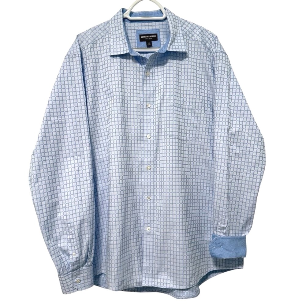 Johnston & Murphy Button Down Shirt Light Blue Grid Long Sleeve Mens XXL
